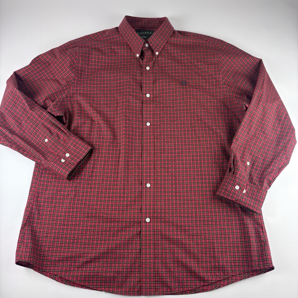 Lauren Ralph Lauren Slim Fit Button Down Shirt 18 34/35 Red Plaid Long Sleeve